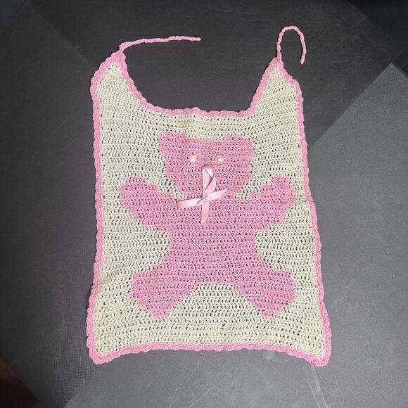 Handmade Crochet Pink Ribbon Awareness Baby Bib Hope Breast Cancer - Picture 2 of 6